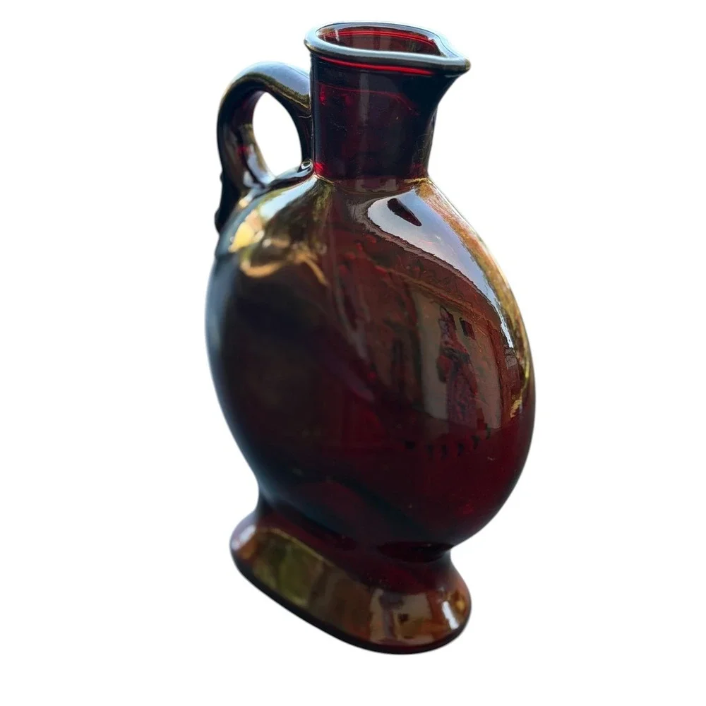 Vintage Wheaton Ruby Red Glass Decanter Pitcher Star Medallion Jim Beam 1970s